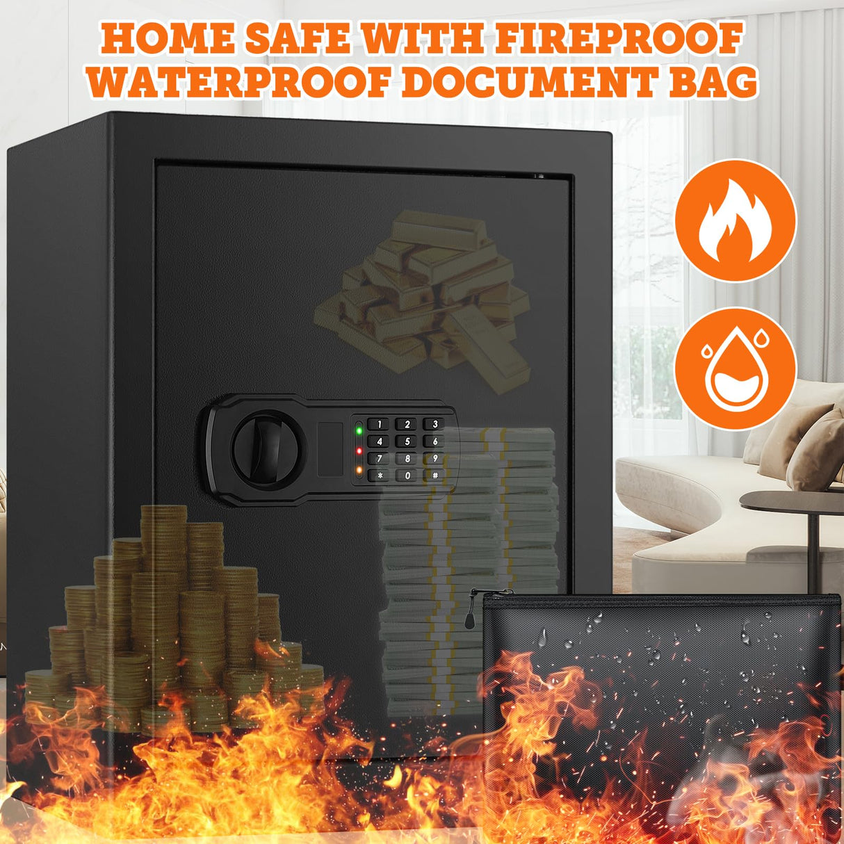 3.0 Cuft Large Fireproof Safe Box for HOME USE, Digital Home Security Safe with Programmable Keypad and Removable Shelf, Document Safe Fireproof Waterproof for Money Firearm Medicine Valuables Mitlvge