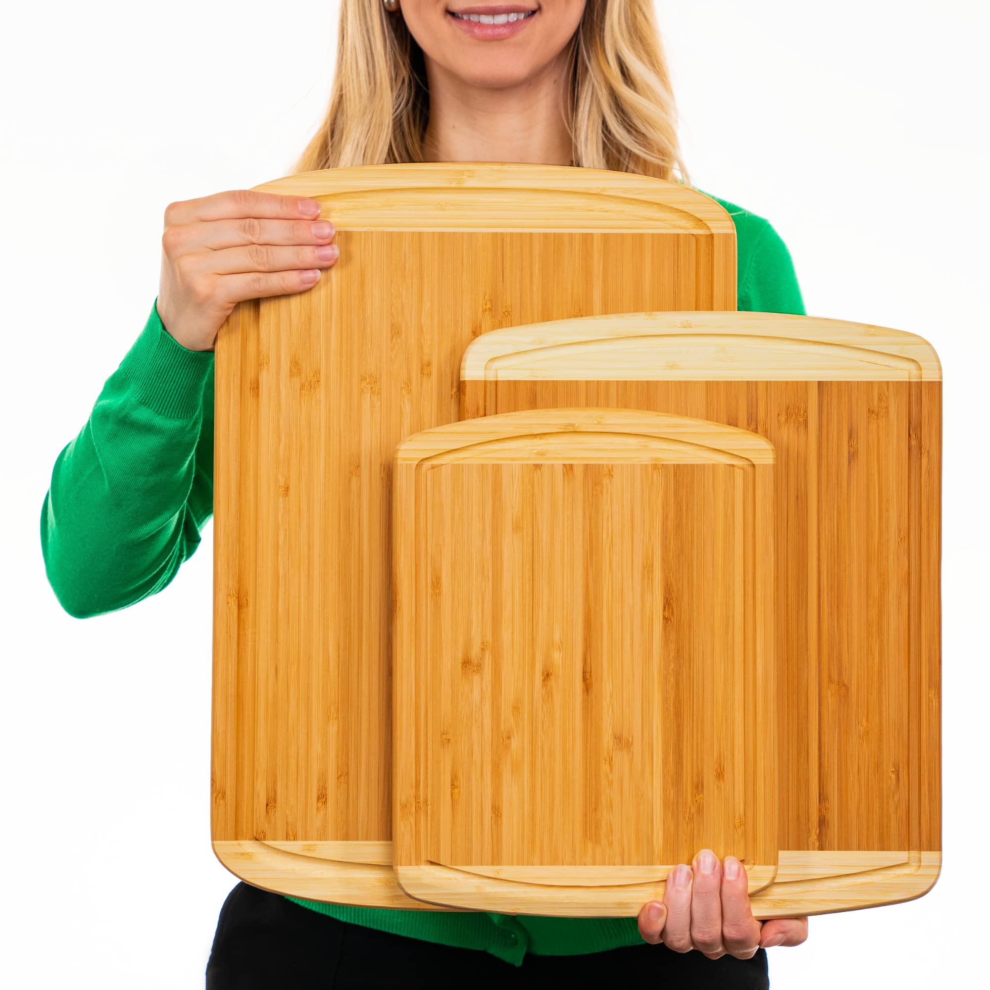 Thick Bamboo Cutting Board with Stainless Steel Handles