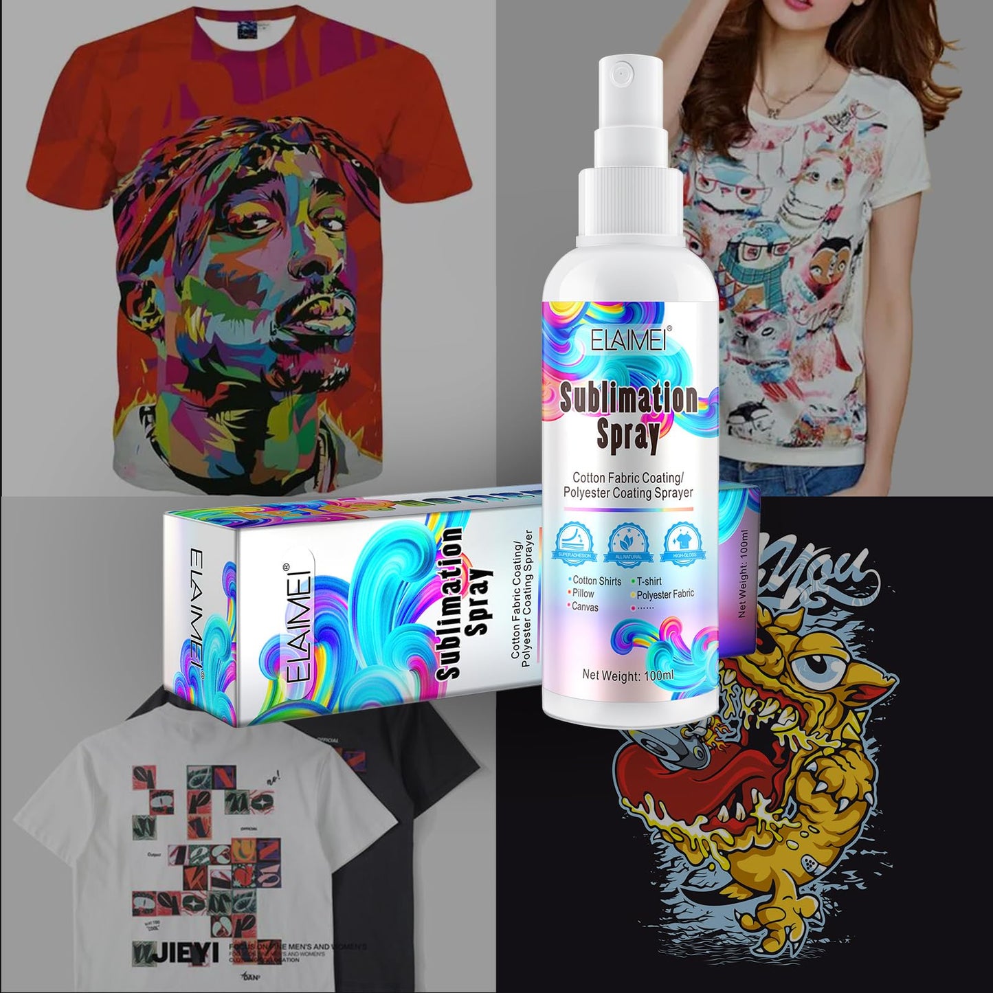 Vouchmind Upgrade Sublimation Spray, Sublimation Coating Spray for Cotton, T-Shirts,Polyester, Cartons, Canvas,Sublimation Paint Quick Dry, Super Adhesion, High Gloss & Vibrant Color, 2x100ml