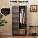 Giantex Wicker Storage Cabinet, 62” Tall Pantry Cabinet with 2 Doors, Hanging Rod, 4 Storage Cubes, Metal Legs, Anti-Tipping Device, PE Rattan Storage Cabinet for Home Office, Garage Cabinets (Brown) Giantex