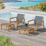 Greesum 4 Piece Furniture Outdoor Acacia Wood Chair with Ottoman for Porch, Balcony, Deck, Patio, Backyard, Gray Greesum