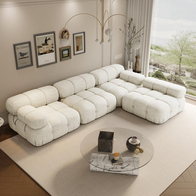 Jocisland 110'' Modular Compression Sectional Sofa Couches for Living Room Apartment, Oversize L Shaped Cloud Couch with Reversible Chaise Ottoman, Comfy Modern 4 Seater Boucle Floor Loveseat, Beige