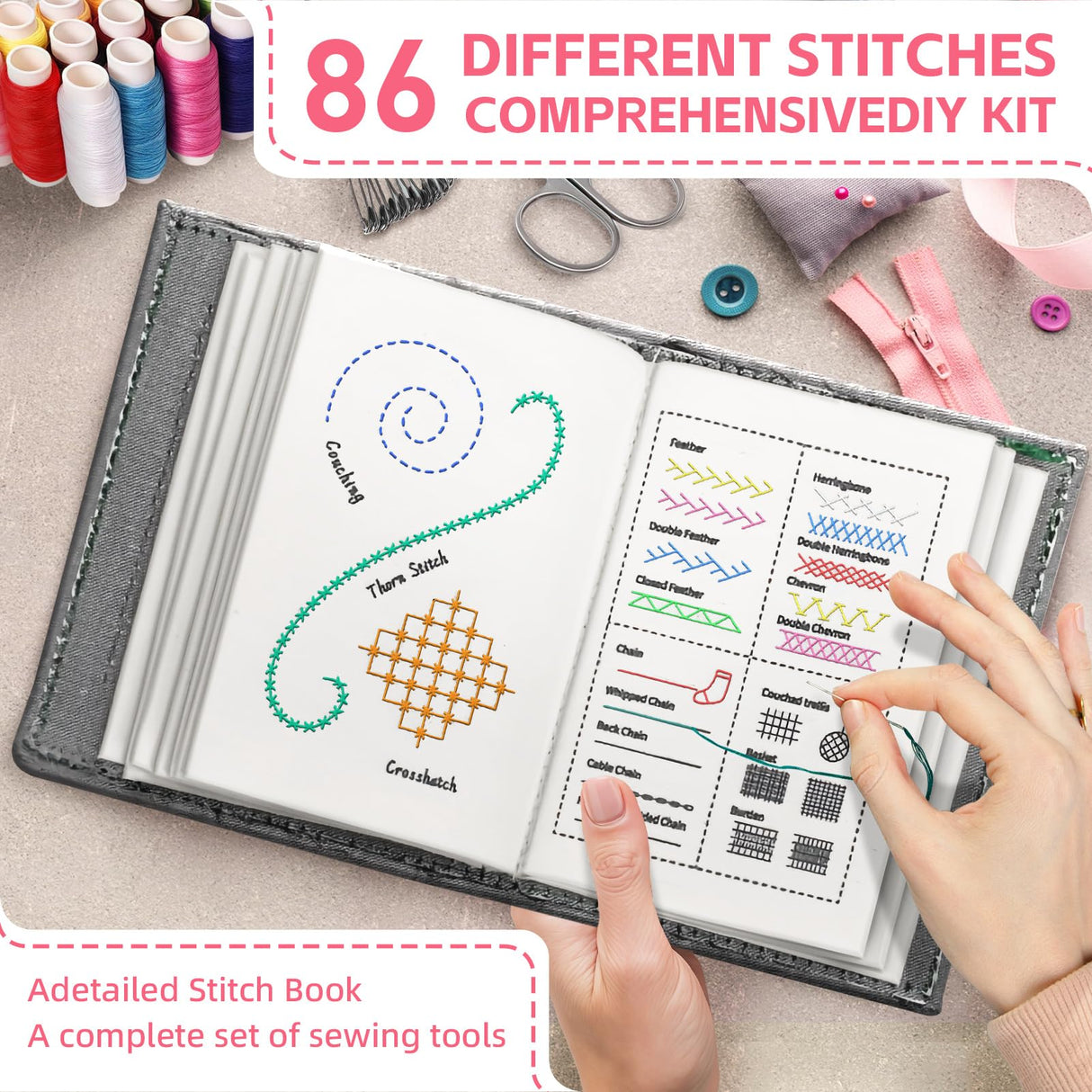 DIY Stitch Book with Tools Set, Embroidery Stitch Book, DIY Sewing Books, Embroidery Books of Stitches, Sewing Books for Beginners and Enthusiast, 106 Unique Embroidery Patterns Generic