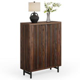 LITTLE TREE 6-Tier Shoe Cabinet with Doors for Up to 24 Pairs, Large Wooden Shoe Storage Cabinet with Adjustable Shelves, Retro Freestanding Shoe Organizer Cabinet for Entryway, Hallway, Dark Walnut LITTLE TREE