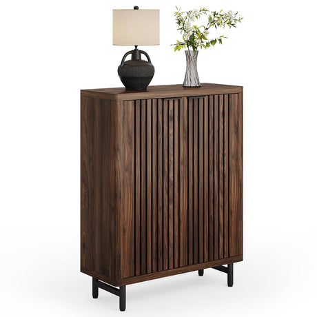 LITTLE TREE 6-Tier Shoe Cabinet with Doors for Up to 24 Pairs, Large Wooden Shoe Storage Cabinet with Adjustable Shelves, Retro Freestanding Shoe Organizer Cabinet for Entryway, Hallway, Dark Walnut LITTLE TREE