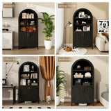 infurnic 63“ Arched Storage Cabinet with Beech Wood Door, 5-Tier Arched Bookcase, Farmhouse Kitchen Pantry with Storage – Perfect for Dining Room, Living Room, Kitchen, or Home Office infurnic