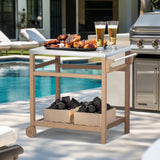 TORVA Outdoor Prep Grill Carts, 303 Stainless Steel Tabletop with High Load Capacity Portable BBQ Table, HDPE Durable Frame 2-Tier Storage Cart, Wood TORVA