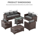 Amopatio Patio Furniture Set with Fire Pit Table, 8 Pieces Outdoor Oversized Sectional Sofa Wicker Patio Armrest Couch, 44" Fire Pit Conversation Sets with Storage Table, Waterproof Covers (Grey) Amopatio