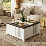 knoworld Farmhouse Lift Top Coffee Table with Storage, 35" Square Large Coffee Table with Hidden Compartment, Rustic Wood Center Table for Living Room, White knoworld