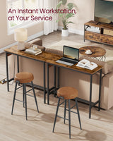 VASAGLE Bar Table, Narrow Long Kitchen Dining Table with Charging Station, Sturdy Metal Frame, Industrial, 15.7 x 39.4 x 35.4 Inches, Rustic Brown and Ink Black ULBT101K01 VASAGLE