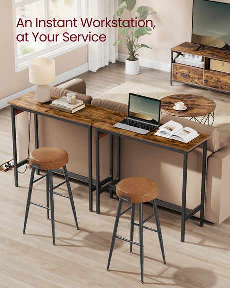 VASAGLE Bar Table, Narrow Long Kitchen Dining Table with Charging Station, Sturdy Metal Frame, Industrial, 15.7 x 39.4 x 35.4 Inches, Rustic Brown and Ink Black ULBT101K01 VASAGLE