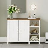 Hzuaneri Freestanding Bathroom Storage Cabinet with Adjustable Shelves and Open Compartments in White Brown Hzuaneri