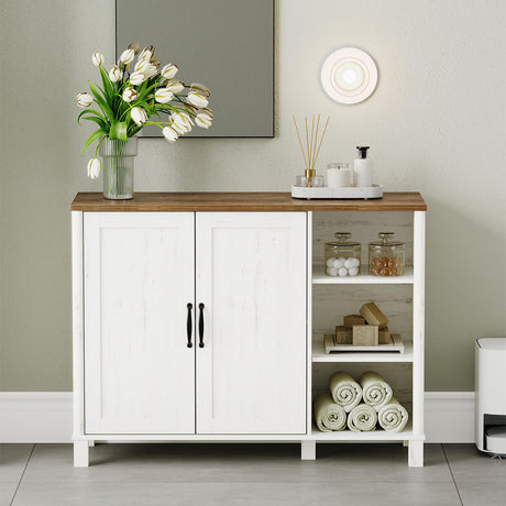Hzuaneri Freestanding Bathroom Storage Cabinet with Adjustable Shelves and Open Compartments in White Brown Hzuaneri