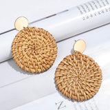 Long Necklace and Rattan Earrings Set for Women Handmade Long Tassel Rattan Necklace Wicker Earring Lightweight Weave Statement Jewelry (Brown) UYT