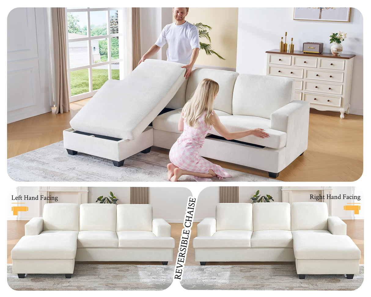 VanAcc 88 Inch Reversible L Shape Sofa, Convertible Sofa with Storage, L Shape Couch with Chaise, Comfy Couches for Living Room, Beige Chenille VanAcc