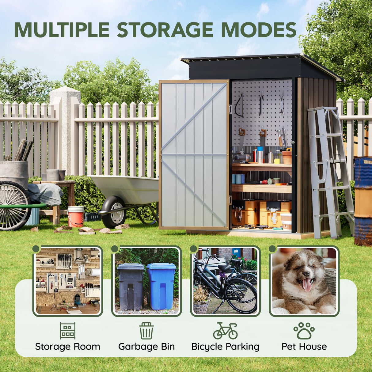 Grovellis 3x5 FT Outdoor Metal Storage Shed, Single Door, 1 Clear Window, Tool Shed for Garden, Patio, Backyard Brown Grovellis