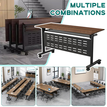 Folding Conference Table, Foldable Conference Rooms Training Rooms Flip Top Mobile Training Table, With Caster Wheels Long Seminar Table for Meeting Room, Rectangular Modular Conference Room  - WoodArtSupply