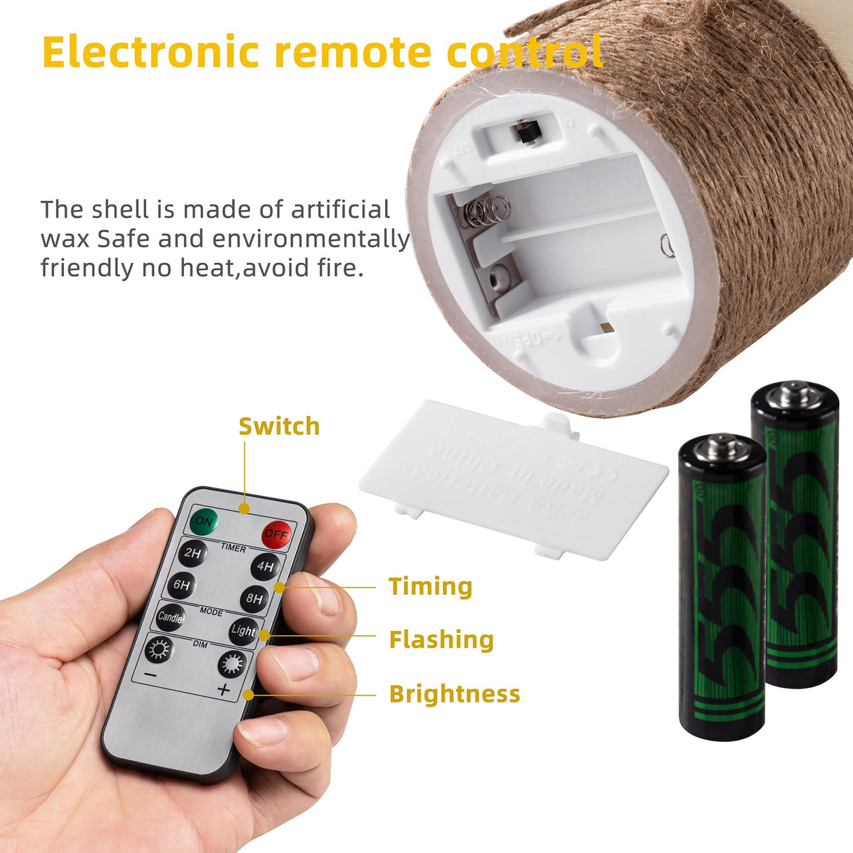 AKU TONPA Flameless Candles Battery Operated Pillar Real Wax Electric LED Candle Gift Set with Remote Control and Timer, 4" 5" 6" Pack of 3 (Ivory Wax with Hemp Rope) AKU TONPA