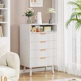 Apeaka 4 Drawer Dresser with LED Light, Wood White Dresser for Bedroom Modern Chest of Drawers 38" Tall Nightstand Bedside Table with Shelf Apeaka