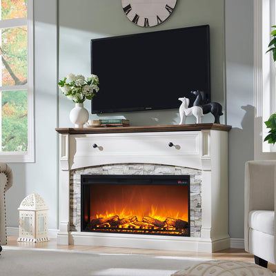 OKD 52" Farmhouse Electric Fireplace with Mantel, Tall Fireplace TV Stand w/Sime-Open Cubby, 36" Freestanding Electric Fireplace Heater,Remote Control, Adjustable 3D Realistic Flame