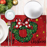 Seliem Merry Christmas Wreath Placemats Set of 4, Xmas Polka Dot Bow Holly Berry Red Dining Table Place Mats, Winter Star Holiday Kitchen Decor Party Home Decoration 12 x 18 Inch Seliem