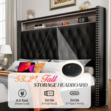 Jocisland LED Bed Frame with Velvet Upholstery and Charging Station, King Size Jocisland