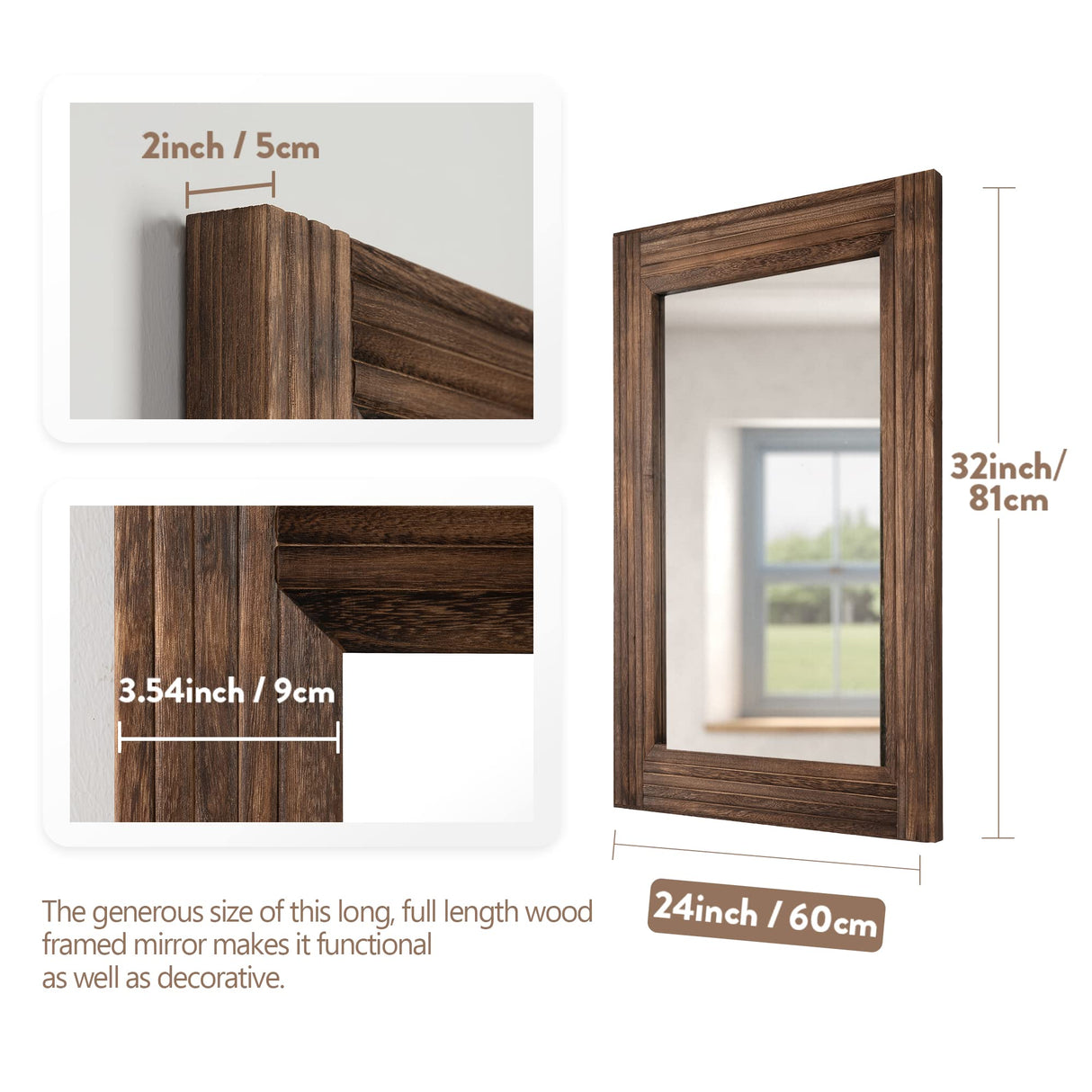 YOSHOOT Hand-Made Wooden Spliced Wall Mirror for Bathroom, Rustic Farmhouse Vanity Mirror, Décor Wall Art, Solid Wood Frame, Vertical or Horizontal Hanging YOSHOOT