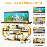 DWVO 55-75 Gallon Aquarium Stand with Power Outlet, Display Stand for Turtle Tank, Reptile Terrarium, Metal Fish Tank Stand Suitable for Living Room, Entryway, 860LBS Capacity, Black & Gold DWVO