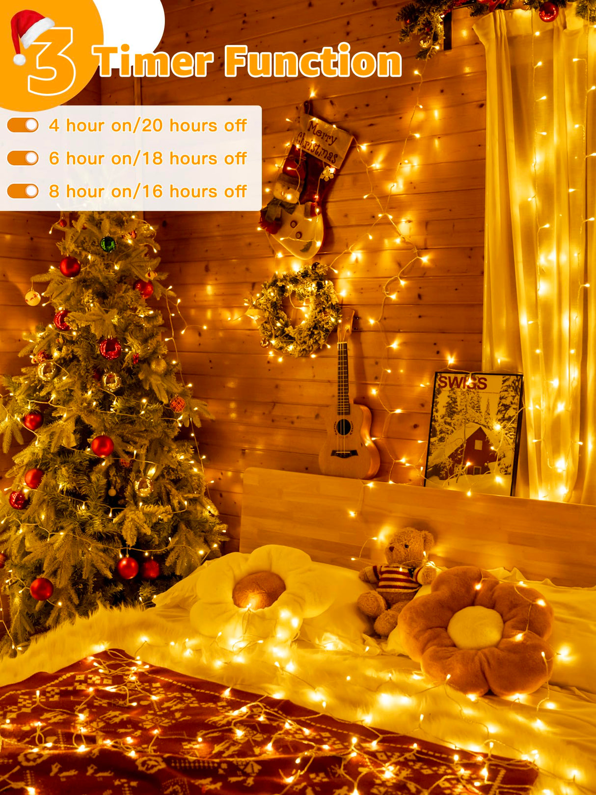Guhope Christmas Lights 1200LED 196FT, Waterproof Outdoor String Lights with Remote and Timer, 8 Modes Dimmable Fairy Lights for Indoor Outdoor Wedding Party Holiday Decorations (Warm White) Guhope