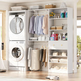 [10 FT Closet System] Reversible Set of 2 Wood Closet Organizer System with 2 Drawers, 4 Hanging Rods Adjustable Shelf, Walk In Closet Organizers with Shoe Rack, Garment Rack Clothes Rack, White Besiost