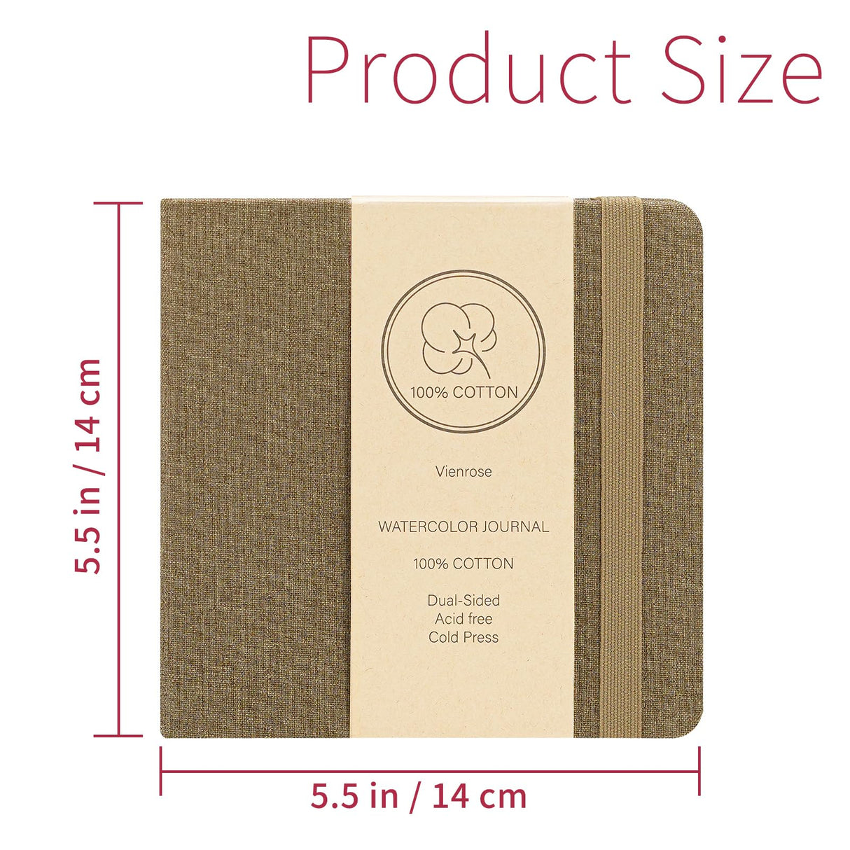 Vienrose Watercolor Sketchbook, 5.5"x5.5" Watercolor Journal with 24 Sheets 140 LB (300 GSM) Cotton Watercolor Paper, Brown Linen Cover Water Coloring Sketch Book As Travel Notebook On The Go Vienrose
