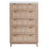 GIAJORYA Fluted Tall Dresser for Bedroom, 5 Drawer Dressers with Faux Marble Top, Wooden Chest of Drawers, Modern Storage Cabinet Organizer, Natural Oak GIAJORYA