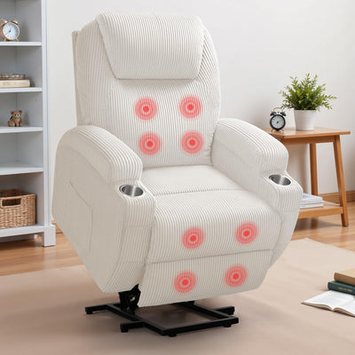 Flamaker Power Lift Recliner Chair Electric Lift Recliner for Elderly Power Lift Recliner Chair with Cup Holders Side Pockets for Living Room (Corduroy, Beige)
