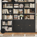 FACBOTALL 75" Triple Wide Bookshelf, Bookshelf and Bookcase with 6 Farmhouse Doors, 71" Wide 6 Tier Book Shelf with 18 Storage Shelves, Large Wooden Bookshelves, Tall Bookcase for Home Office, Black FACBOTALL