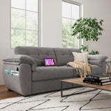 CHYMSUN 87" Modern Sofa, Comfy Sofa Couch w/Extra Deep Seats, 2/3 Seater Couches w/USB Charging Ports & Side Pockets, Sleeper Sofas for Living Room, Apartment, Office (Grey Chenille) CHYMSUN