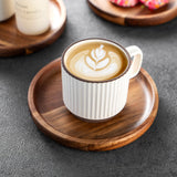 Kitchen Dinner Plate Set of 4, James.F 6.7” Small Round Acacia Wooden Serving Tray and Plates for Coffee, Tea, Snacks, Deserts, Appetizer, Wood Candle Holder Tray Home Decor, Table Centerpieces JF JAMES.F