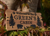 Custom Cabin Sign Custom Wood Sign, Personalized Bear Family In Woods Cabin Signs, Welcome Sign, Large Outdoor Wooden Last Name Sign, Lake House Generic