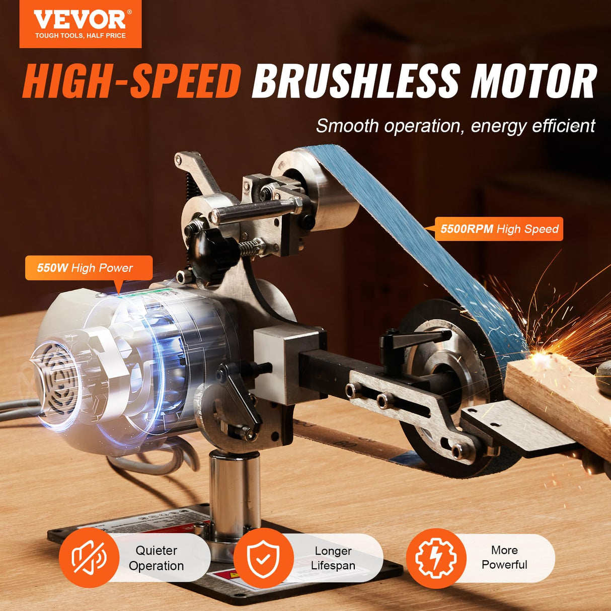 VEVOR Belt Grinder Sander, 30 x 1-Inch Variable Speed Belt Polisher with VFD, 550W Polishing Grinding Machine with 2 Grinding Moulds & 3PCS Sanding Belts for Metalworking, Knife Making VEVOR