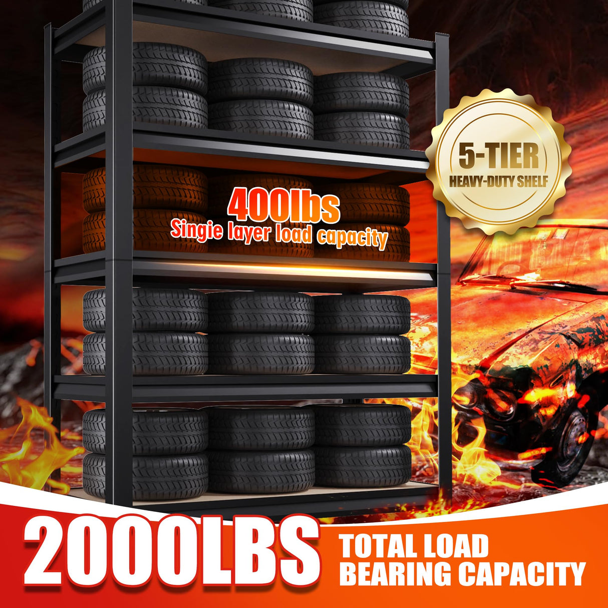 71"H-35"W Garage Shelving-2050LBS 5 Tier Storage Shelves,Adjustable Heavy Duty Metal Shelving Unit and Storage Large Rack,Utility Steel Shelf For Shop Warehouse Industrial Pantry Basement 71"x35"x16" JOJUOU