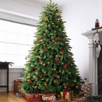 LIFEFAIR 10FT Prelit Christmas Tree Tall, Artificial Christmas Tree Pre-Decorated with Pinecones and Berries (1000 Clear Warm Lights and Realistic 3200 Thicken Tips, Sturdy Metal Base)