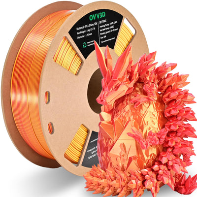 OVV3D PLA Filament 1.75mm, Red Gold 3D Printer Filament Silk PLA Dual Color PLA Filament, Red Gold PLA Filament, Color Change Every Inch Filament 3D Printer Filament +/-0.02mm, 1kg/2.2lb