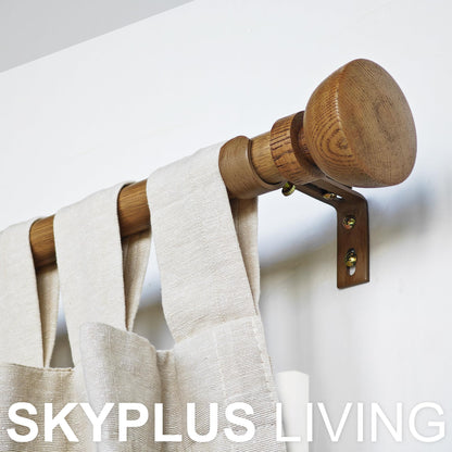 SKYPLUS LIVING Faux Wood Style Curtain Rod Set with Wood Grain Round Finial, 72-144 inch, Standard Single Drapery Rod for 1 Pack, 1 inch diameter, Adjustable Length