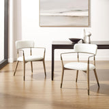 Art Leon Wishbone Dining Chairs - Mid Century Modern Dining Room Chairs, Boucle Fabric Upholstered Accent Chairs with Wood Legs, Arm Chair with Open Backrest, Set of 4, White Art Leon