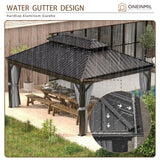 oneinmil 12x16FT Outdoor Gazebo, Heavy Duty Metal Double Roof Hardtop Gazebo with Aluminum Frame and Netting and Curtains for Patios oneinmil