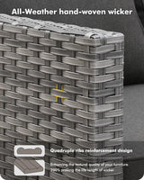 CAODOC 8-Piece Outdoor Wicker Patio Set with 9 Seats, Including 53" Fire Pit - Sectional Sofa and Conversation Set for Backyard or Lawn, Gray Rattan with Waterproof Black Cushions CAODOC