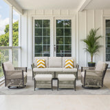 5 Pieces Patio Furniture Sets, Outdoor Modular Sectional with Sofa, 2 Swivel Glider Chairs & 2 Ottomans, All-Weather Rattan Conversation Seating Group for Backyard, Deck, Porch, Beige PPorfamilia