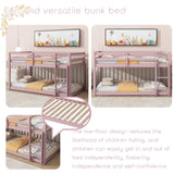 Harper & Bright Designs Low Bunk Beds Twin Over Twin Wood Twin Bunk Bed Frame with Safety Rail Ladder for Kids Bedroom Twin Floor Bunk Bed for Boys Girls Teens, Pink Harper & Bright Designs
