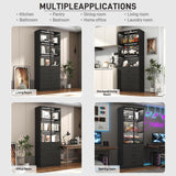 chartustriable 79" Tall Display Cabinet with LED Sensor Light & Pop-up Glass Doors & Drawers, Modern Bookcase Curio Storage Cabinet for Bedroom, Living Room, Office, Black chartustriable