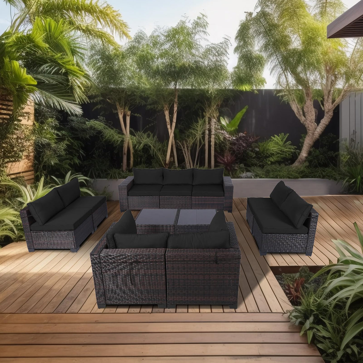 LEVELEVE 11 Pieces Outdoor Patio Furniture Sets,Rattan Conversation Sectional Set,Manual Weaving Wicker Patio Sofa,w/Table&Wide Armrest LEVELEVE