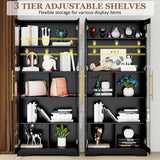 LVSOMT Display Cabinet with Glass Doors, 65" Tall Bookcase with 3 LED Lights/Human Body Sensor, 5 Tier Display Cases for Collectibles, Adjustable Storage Shelves, Home Office, Living Room, Black LVSOMT